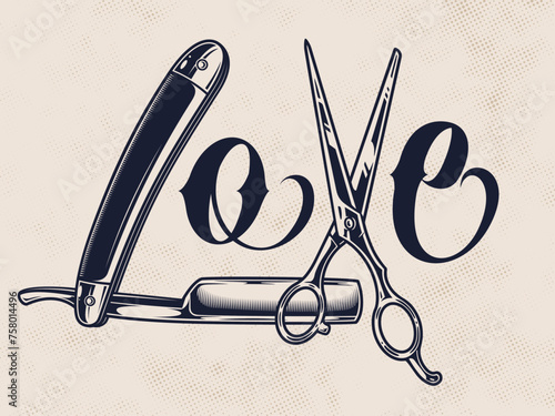 Love barbershop monochrome vintage sticker