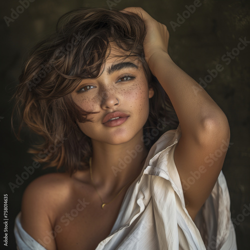 female model posing for photos in studio