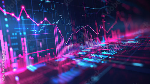 Vivid data charts pulse with the rhythm of the market, showcasing AI Generative.