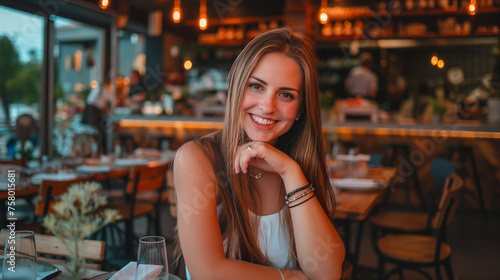 Linda mulher sentada na mesa de um restaurante - Perfil