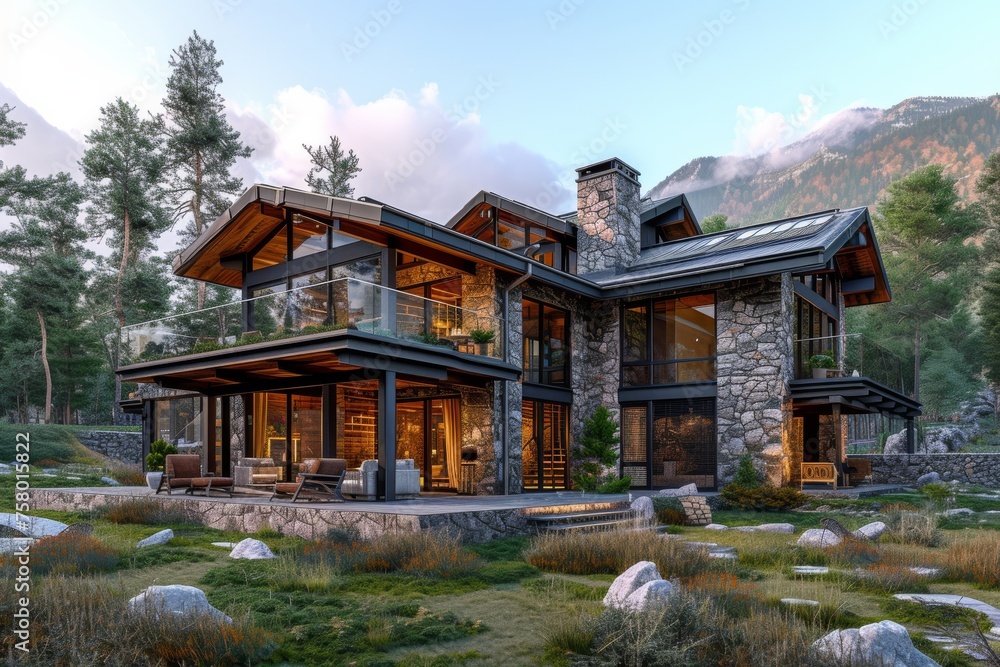 Obraz premium A sustainable mountain home exterior