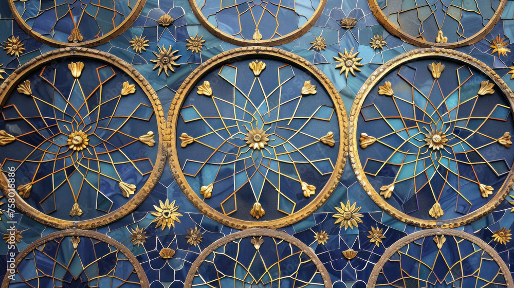 Colorful Islamic mosaic decorative background, Arabic pattern wallpaper. Oriental ceramic tiles. Arabic East Indian, Turkish and Persian motifs