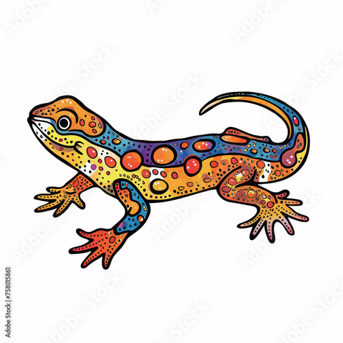a colorful lizard with colorful spots and orange and blue spots.