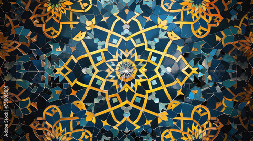 Colorful Islamic mosaic decorative background, Arabic pattern wallpaper. Oriental ceramic tiles. Arabic East Indian, Turkish and Persian motifs © Irina Beloglazova