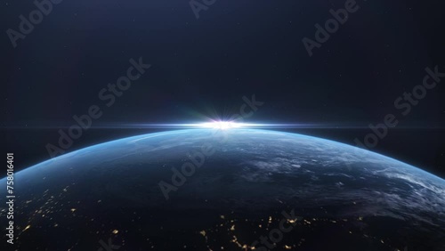 画面下半分をアップにした地球が奥に回転していく映像
Image of the earth rotating in the back with the bottom half of the screen up photo
