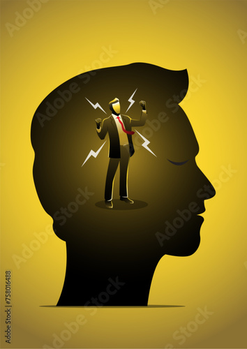 an energized buisnessman in human head vector illustration