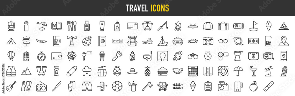 Travel outline icon set. Vector icons illustration collection. Travel outline icon set. Vector icons illustration collection.