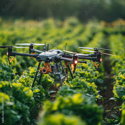 Advanced agriculture drone flying over a lush crop field, showcasing innovative field environment monitoring. Concept agriculture