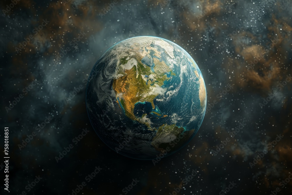 This striking image showcases our planet Earth from a space perspective, rendering a realistic and detailed view of the continents and oceans This striking image showcases our planet Earth from a space perspective, rendering a realistic and detailed view of the continents and oceans
