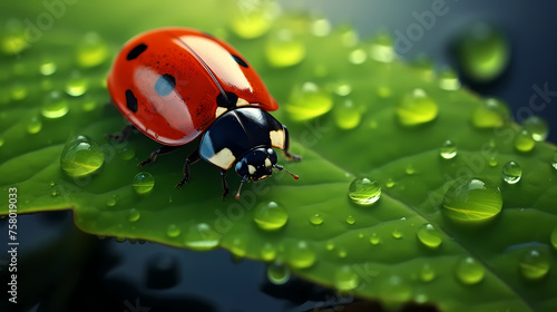 Ladybug on flower, a ladybug on background © Derby