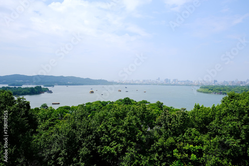 aerial view of west lake in Hangzhou  Zhejiang  China