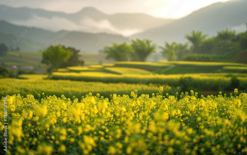 Scenery of rapeseed fields in Wuyuan, Jiangxi Province, China,created with Generative AI tecnology.