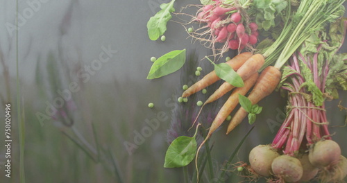 Image of table of vegetable over grass
