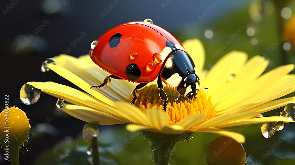 Obraz premium A close-up macro photo of a vibrant ladybug