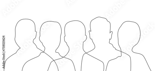 People in outline style, in vector. Isolated silhouettes of people.