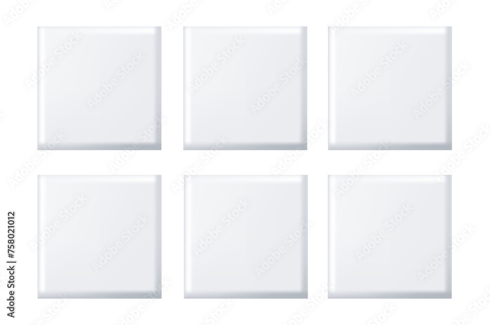 6 square banners. Blank convex templates for website, advertising, design. Empty buttons. Futuristic monochrome Mockup. Vector realistic. EPS10. 6 square banners. Blank convex templates for website, advertising, design. Empty buttons. Futuristic monochrome Mockup. Vector realistic. EPS10.