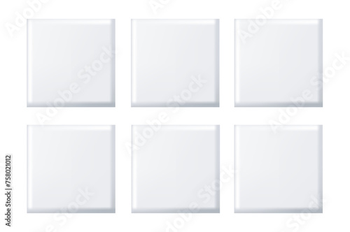 Wallpaper Mural 6 square banners. Blank convex templates ceramic tile. Empty buttons. Futuristic monochrome Mockup for website, advertising, design. Vector realistic. EPS10. Torontodigital.ca