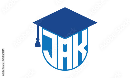 JAK initial letter academic logo design vector template. school college logo, university logo, graduation cap logo, institute logo, educational logo, library logo, teaching logo, book shop, varsity
