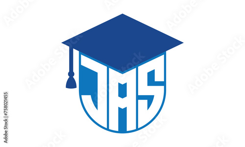 JAS initial letter academic logo design vector template. school college logo, university logo, graduation cap logo, institute logo, educational logo, library logo, teaching logo, book shop, varsity
