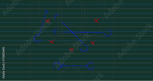 Image of football game strategy plan showing the formations drawn on green chalkboard