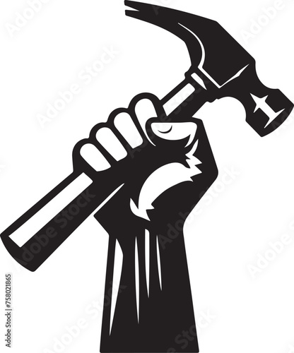 Hand holding hammer vector illustration icon. Symbol element for May Day or Labour Day. Repair and maintenance concept.