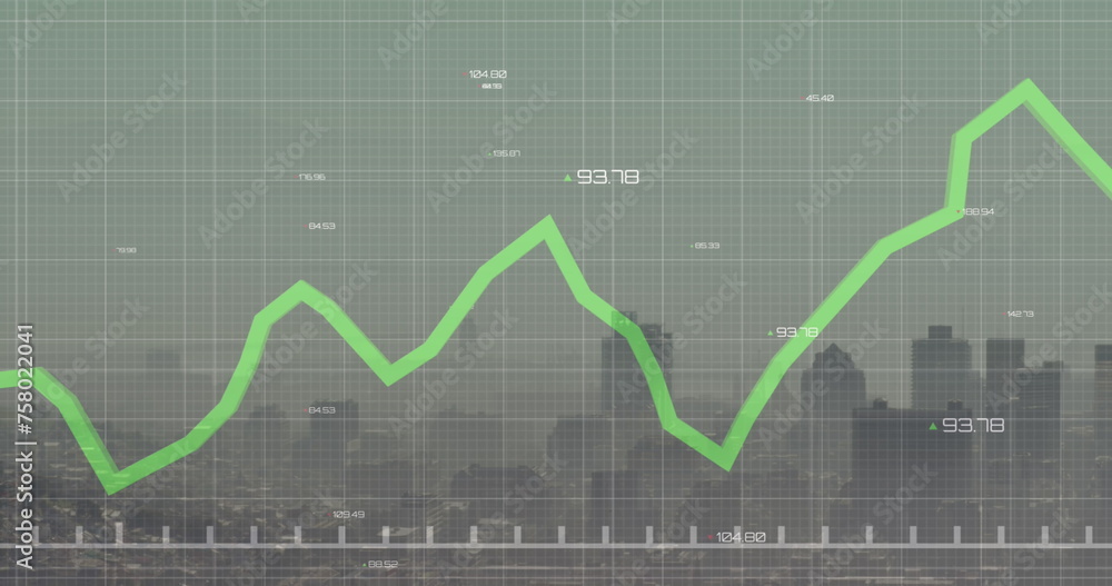 Naklejka premium Image of financial data processing over cityscape