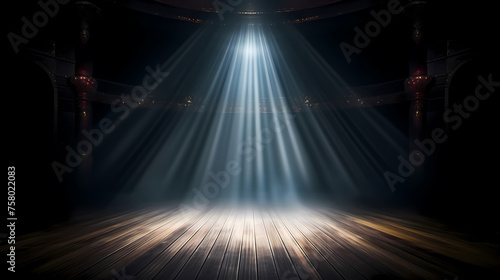 Stage illuminated by spotlights, abstract product placement background © jiejie