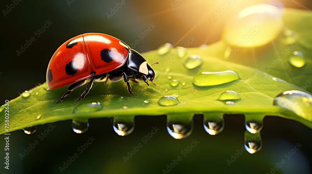 A close-up macro photo of a vibrant ladybug A close-up macro photo of a vibrant ladybug
