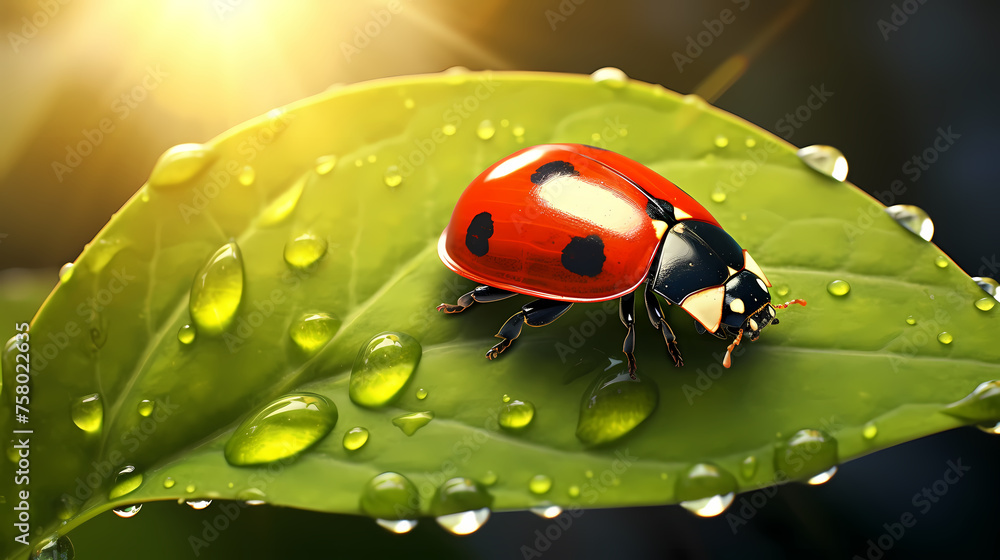 A close-up macro photo of a vibrant ladybug A close-up macro photo of a vibrant ladybug