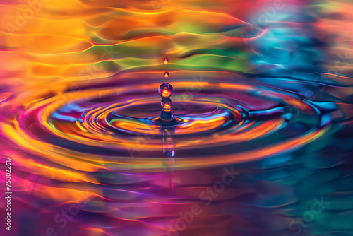 Close-up of water drops. Colourful water surface with ripples