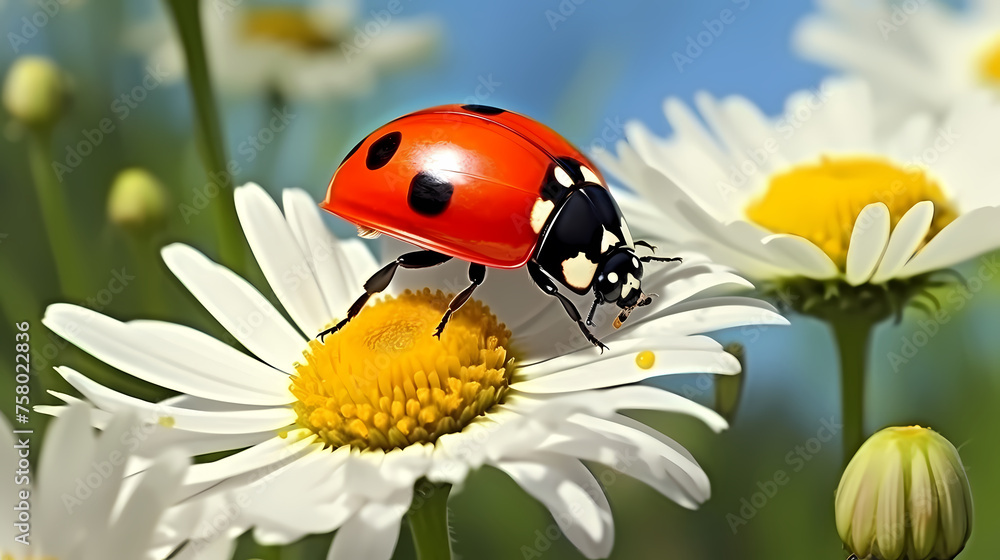 A close-up macro photo of a vibrant ladybug A close-up macro photo of a vibrant ladybug