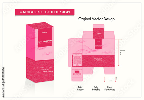 Packaging box design with 3d Box dies line, 3d Box Mockup, icon, frames and Design elements, 3d Illustration, and Vector design Template. photo