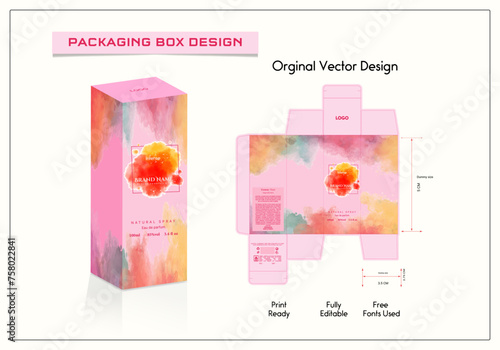 Packaging box design with 3d Box dies line, 3d Box Mockup, icon, frames and Design elements, 3d Illustration, and Vector design Template.