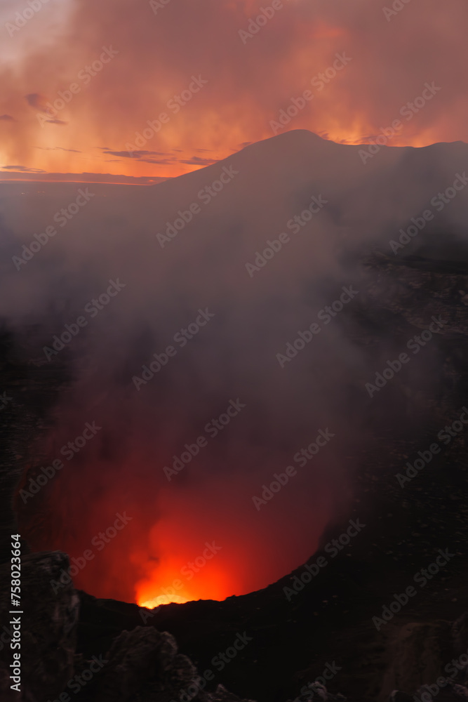 Masaya volcano at night tour watching, Nicaragua
