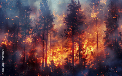 Raging forest inferno: trees ablaze in the wild