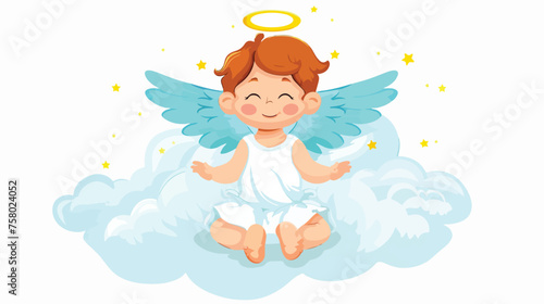Angel cute baby sitting on sky cloud 