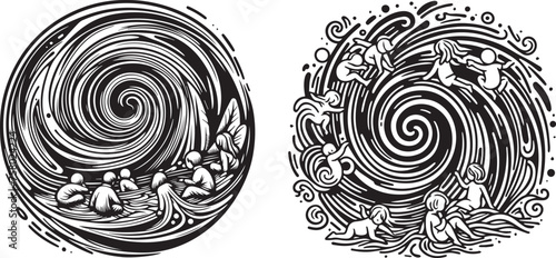 abstract quirky swirls intricate design black vector laser cutting engraving