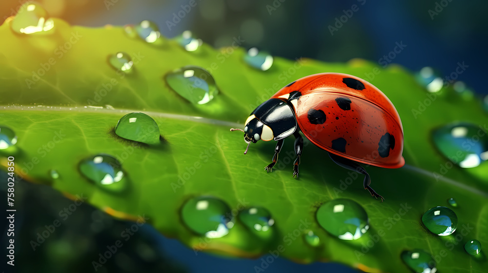 A close-up macro photo of a vibrant ladybug A close-up macro photo of a vibrant ladybug