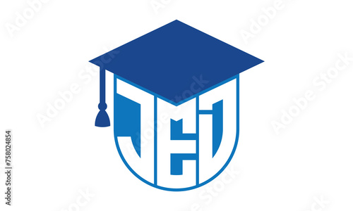 JED initial letter academic logo design vector template. school college logo, university logo, graduation cap logo, institute logo, educational logo, library logo, teaching logo, book shop, varsity