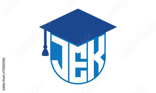 JEK initial letter academic logo design vector template. school college logo, university logo, graduation cap logo, institute logo, educational logo, library logo, teaching logo, book shop, varsity