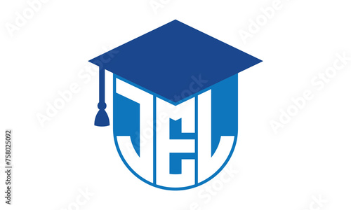 JEL initial letter academic logo design vector template. school college logo, university logo, graduation cap logo, institute logo, educational logo, library logo, teaching logo, book shop, varsity
