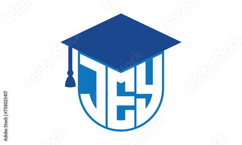 JEY initial letter academic logo design vector template. school college logo, university logo, graduation cap logo, institute logo, educational logo, library logo, teaching logo, book shop, varsity