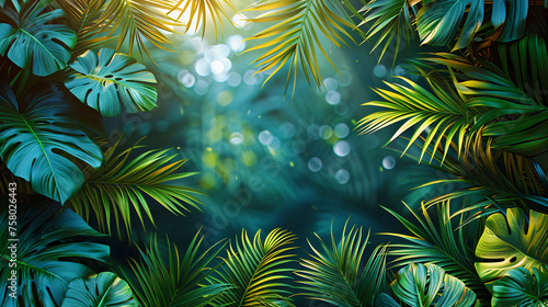 Tropical leaves,natural green background,wallpaper. Generative AI