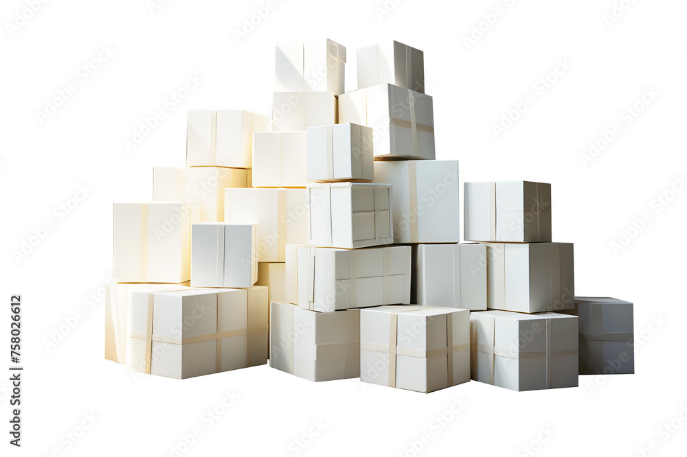 White stacked or pile cardboard boxes Isolated on transparent ...