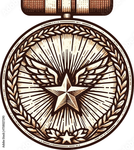 illustration of a bronze medal for a champion on the wall