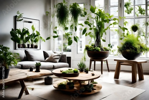 Terrarium with plants in the living room adding freshness and natural ener