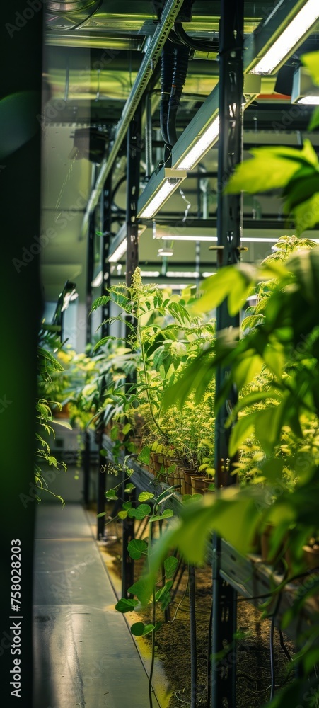 An advanced bio-engineering lab where scientists create hybrid plants and animals
