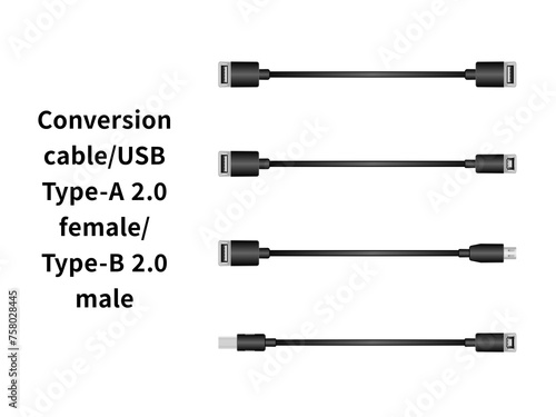 変換ケーブル/USB Type-A 2.0 メス・Type-B 2.0 オス