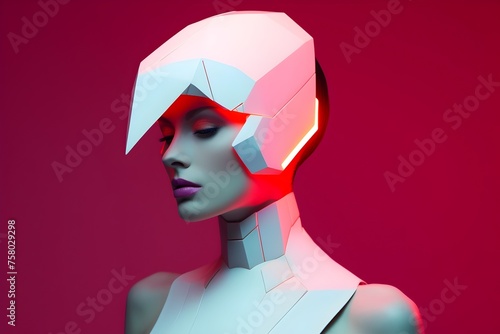 Geometric Shaped Helmeted Woman in High Fashion Futuristic Portrait
