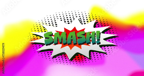 Image of smash text in speech bubble over vibrant waving lines